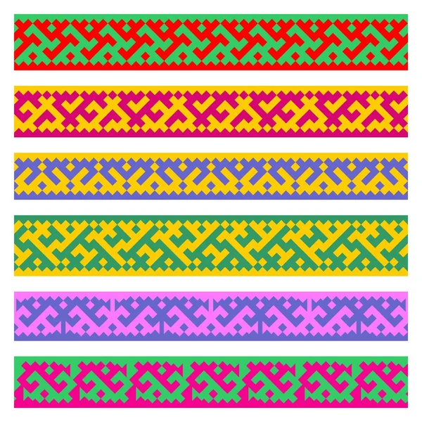 Patrones basados en Khanty-Mansi conjunto de adornos populares siberianos — Vector de stock