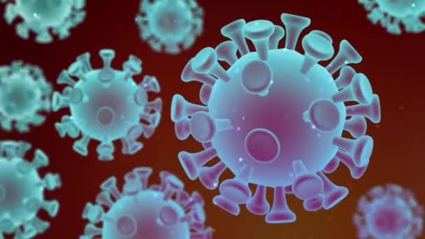 Coronavirus molekula sötét gradiens háttérrel. A koronavírus veszélyes influenza. 3D illusztráció — Stock videók