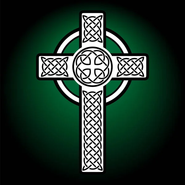 Celtic Black Cross on dark green background. Religion symbol. Irish knots. Vector graphic illustration — Stock Vector