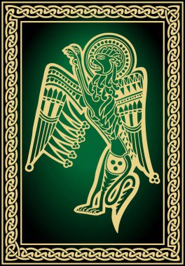 Kelt zoolojik ulusal çizimi. Süslü kanatlı aslan. Kelt etnik grubun mistik yaratığı. Vektör resmi