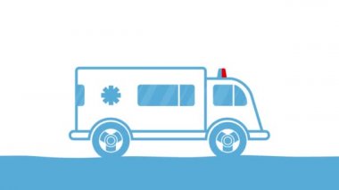 Sireni olan ambulans arabası. Yol boyunca bir ambulans sürüyor. Çizgi film