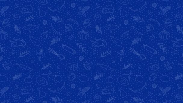 Alimento Doodle fondo animado azul. Elemento de diseño — Vídeo de stock