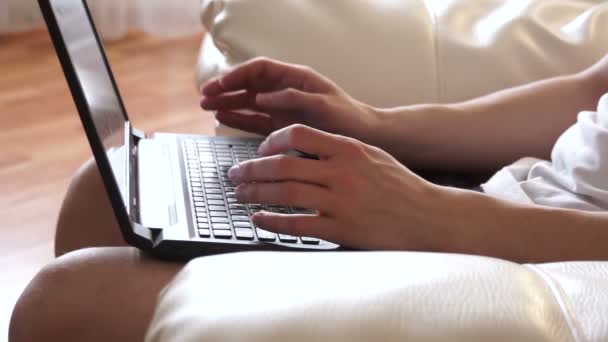 Male hands typing on laptop — Stock Video