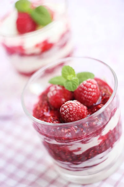 Homemade Dessert Raspberries Cream — Stock Photo, Image