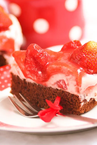 Chocolate Cake Strawberries — Stock Photo, Image