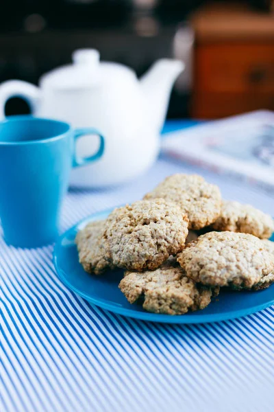 Homemade Oatmeal Cookies Blue Background — Stock Photo, Image