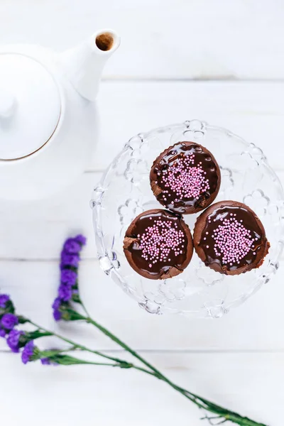 Cupcake Coklat Buatan Sendiri Dengan Lapisan — Stok Foto