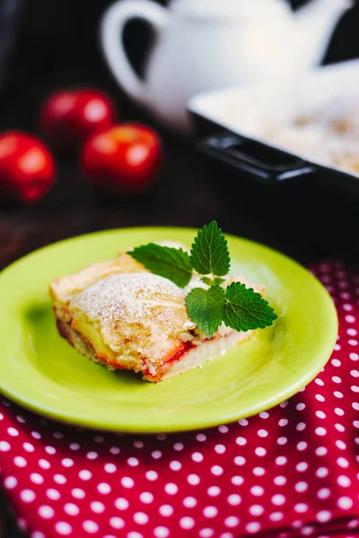 Slice Homemade Apple Pie Mint — Stock Photo, Image