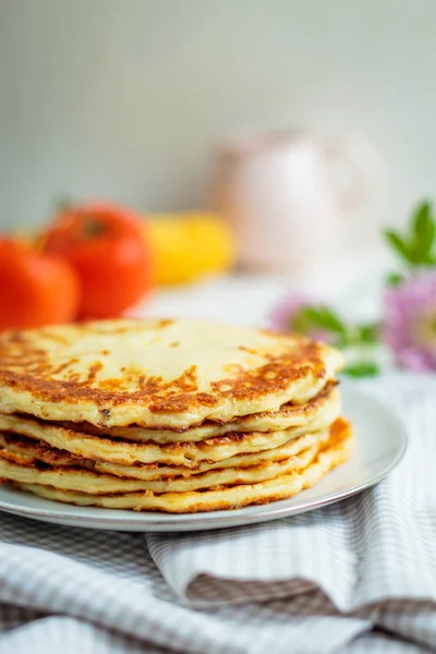 Una Pila Pasteles Caseros Queso — Foto de Stock