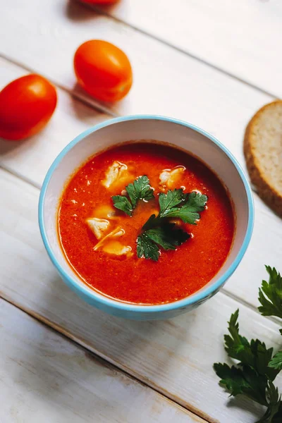 Sopa Puré Tomate Con Pollo Pimiento —  Fotos de Stock