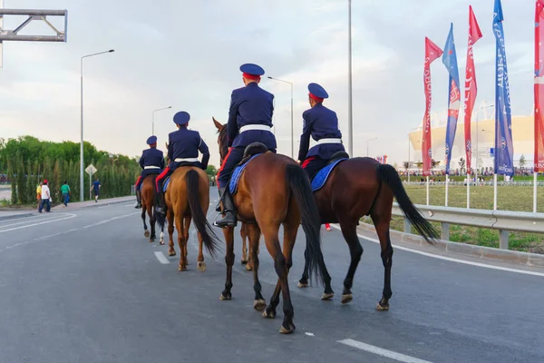 Rostov Don Russia June 2018 Don Cossacks Blue Uniform Riding — Stock Photo, Image