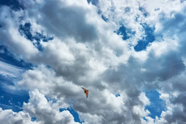 Papagaio Grande Flutua Alto Céu Entre Nuvens Contra Céu Azul — Fotografia de Stock