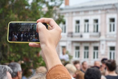 Rostov-on-Don / Rusya - 9 Eylül 2018: protesto sokakta Rostov-on-Don şehirde tek bir günde emeklilik yaşı yükselterek karşı eylem