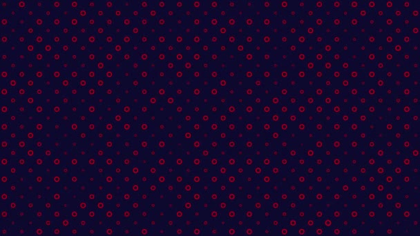 Röda cirklar på mörkblå bakgrund ändras storlek med ovanifrån rörelse — Stockvideo