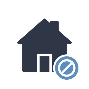 Ev simgesini, yasak işareti simgesiyle binalar. Ev simgesini ve blok, yasak, sembol engelle