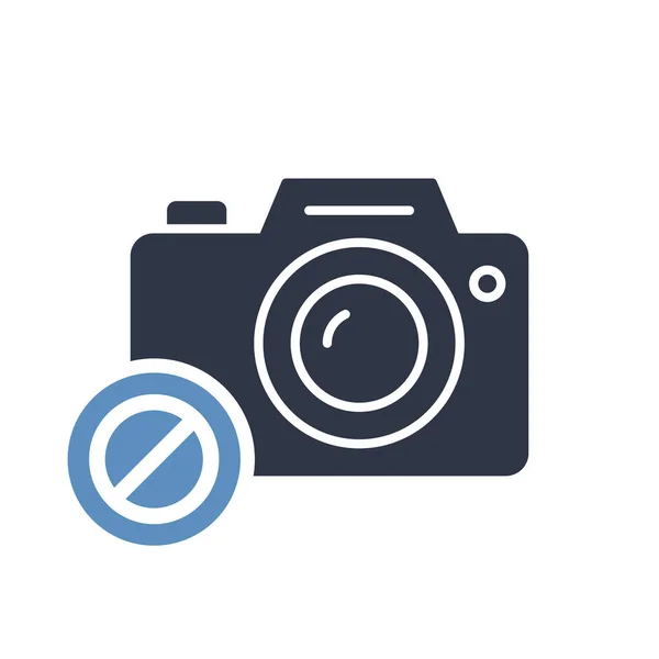 Icono de cámara de fotos, icono de tecnología con signo no permitido. Icono de la cámara de fotos y bloque, prohibido, prohibir símbolo — Vector de stock