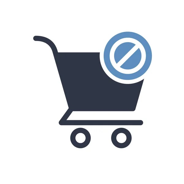 Icono de carrito de compras, icono de comercio con signo no permitido. Icono del carrito de compras y bloque, prohibido, prohibir símbolo — Vector de stock