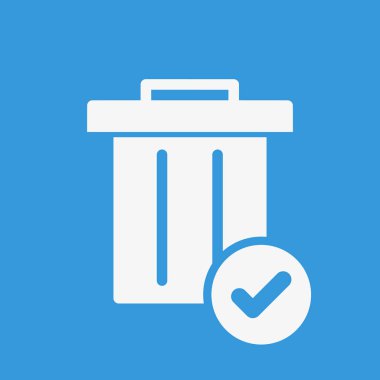 Çöp simgesi, araç ve gereçleri simgesini onay işareti ile. Çöp simgesi ve onaylı, onaylamak, kene tamamlandı sembolü