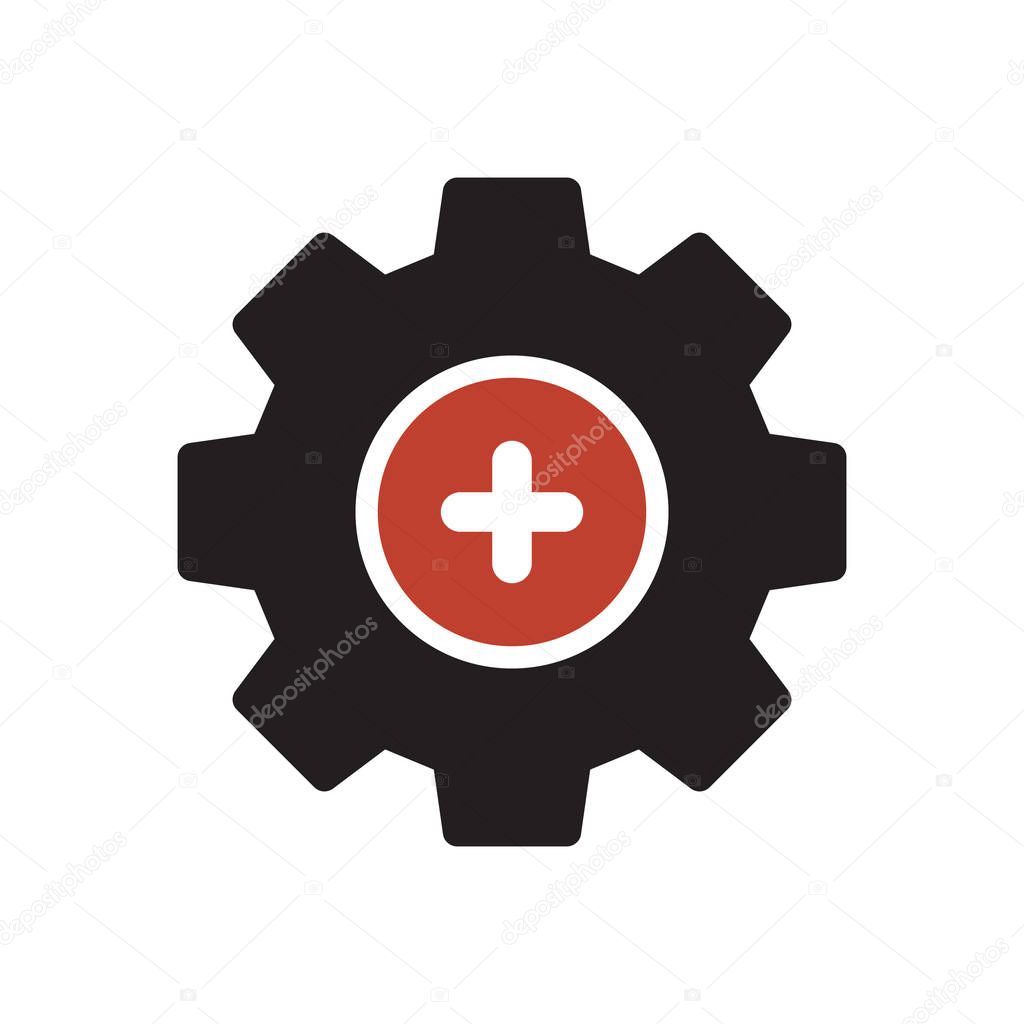 Settings icon, Tools and utensils icon with add sign. Settings icon and new, plus, positive symbol