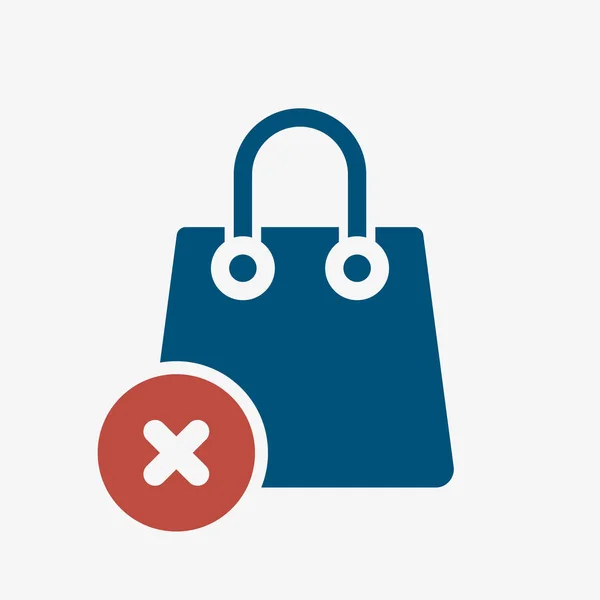 Ícone de saco de compras, ícone de negócios com sinal de cancelamento. Ícone do saco de compras e fechar, excluir, remover símbolo — Vetor de Stock