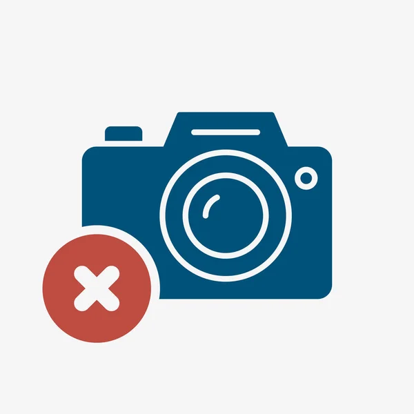 Ícone de câmera de foto, ícone de tecnologia com sinal de cancelamento. ícone da câmera de foto e fechar, excluir, remover símbolo — Vetor de Stock