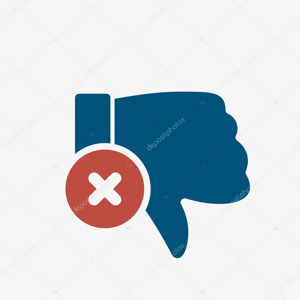 Dislike icon, gestures icon with cancel sign. Dislike icon and close, delete, remove symbol