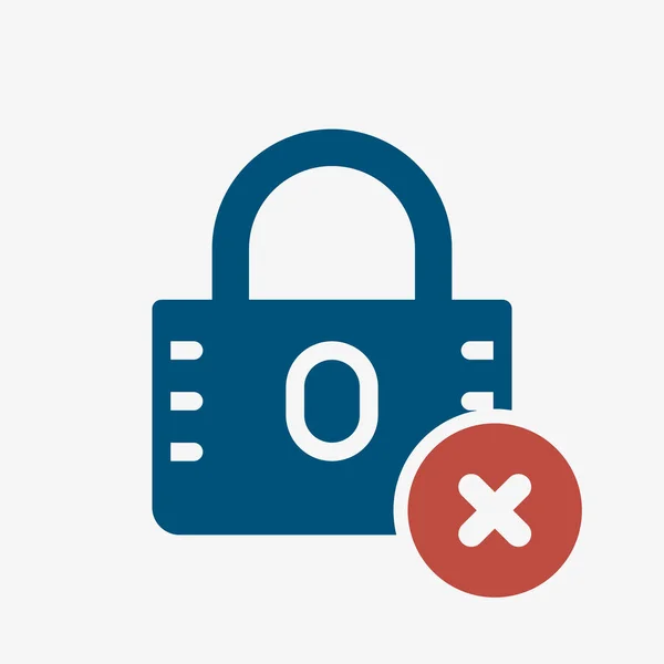 Padlock icon, security icon with cancel sign. Padlock icon and close, delete, remove symbol — Stock Vector