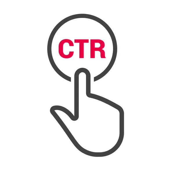 Рука натискає на кнопку з текстом "CTR " — стоковий вектор