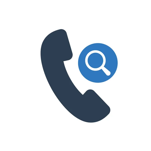 Icono de llamada telefónica, icono de tecnología con signo de investigación. Icono de llamada telefónica y explorar, encontrar, inspeccionar símbolo — Vector de stock