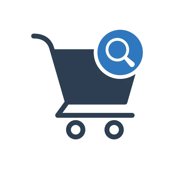 Shopping cart icon, commerce icon with research sign. Shopping cart icon and explore, find, inspect symbol — Stock Vector