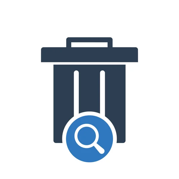 Icono de basura, herramientas y utensilios icono con signo de investigación. Icono de basura y explorar, encontrar, inspeccionar símbolo — Vector de stock