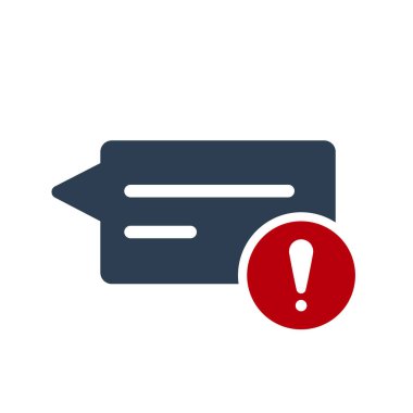 Sohbet simgesi, ünlem işareti ile çoklu ortam simgesini. Sohbet simgesi ve uyarı, hata, alarm, tehlike sembolü