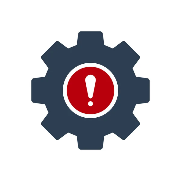 Icono de configuración, icono de herramientas y utensilios con signo de exclamación. Icono de configuración y alerta, error, alarma, símbolo de peligro — Vector de stock
