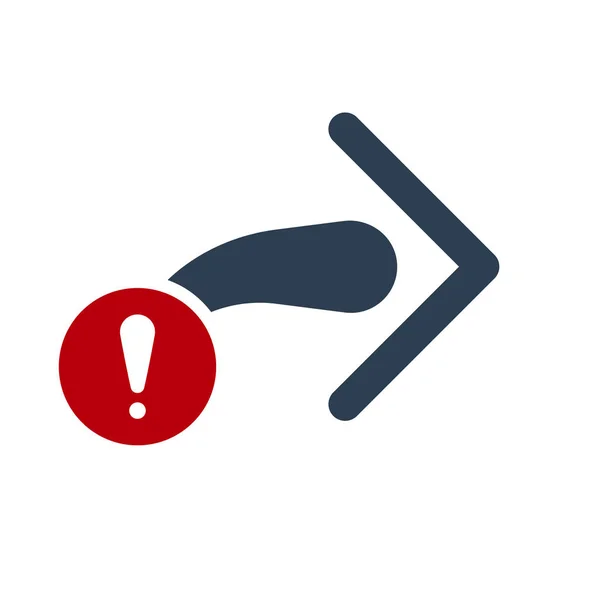 Icona successiva, icona delle frecce con punto esclamativo. Successivo icona e avviso, errore, allarme, simbolo di pericolo — Vettoriale Stock