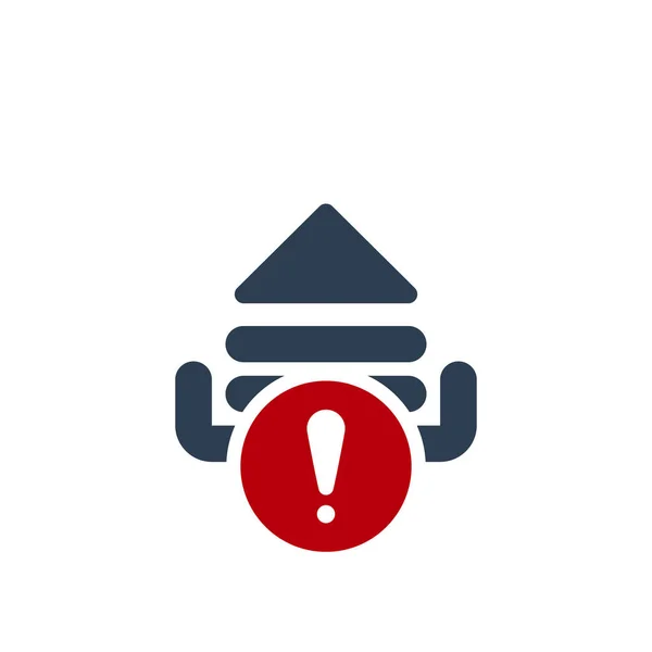 Icon hochladen, Pfeilsymbol mit Ausrufezeichen. Hochladen von Symbol und Warnung, Fehler, Alarm, Gefahrensymbol — Stockvektor