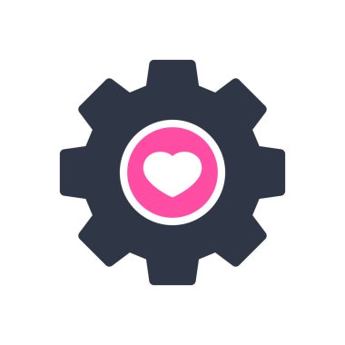 Ayarları simgesi, kalp işareti ile araç ve gereçleri simgesi. Ayarları simgesi ve favori, aşk, bakım sembolü gibi