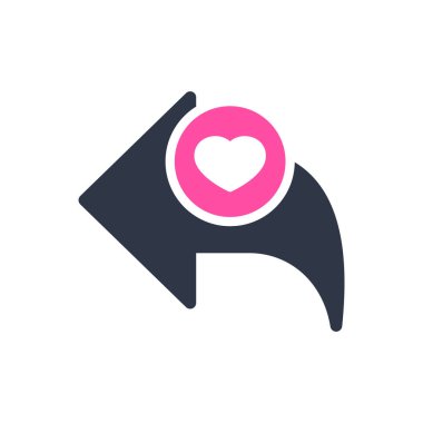 Simge, kalp işareti simgesiyle okları geri. Simge ve favori, aşk, bakım sembolü gibi geri