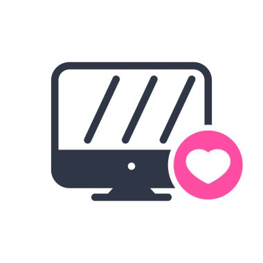 Monitör simgesini, kalp işareti simgesiyle teknoloji. Monitör simgesini ve favori, aşk, bakım sembolü gibi