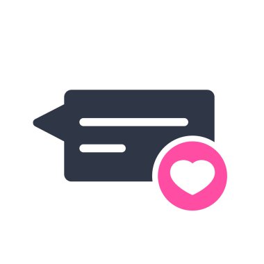 Sohbet simgesi, kalp işareti ile çoklu ortam simgesini. Sohbet simgesi ve favori, aşk, bakım sembolü gibi