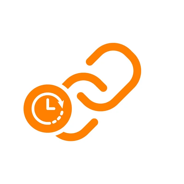 Icono de enlace, icono multimedia con signo de reloj. Icono de enlace y cuenta atrás, fecha límite, horario, símbolo de planificación — Vector de stock
