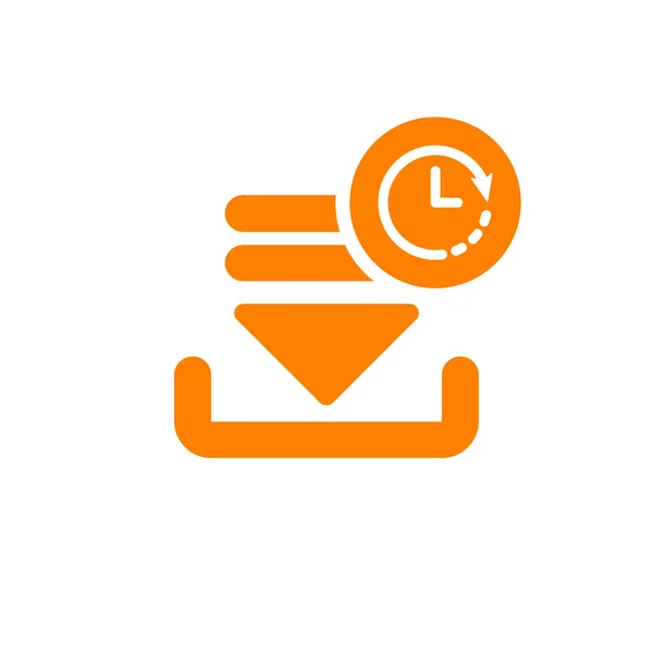 Icono de descarga, icono de flechas con signo de reloj. Icono de descarga y cuenta atrás, fecha límite, horario, símbolo de planificación — Vector de stock