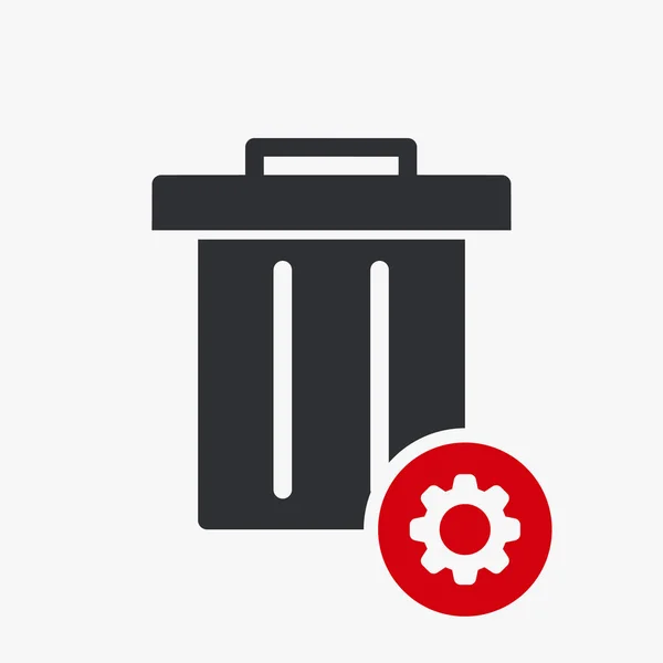 Icono de basura, icono de herramientas y utensilios con el signo de configuración. Icono de basura y personalizar, configuración, administrar, símbolo de proceso — Vector de stock