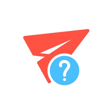 Kağıt Uçak simgesi, soru işareti ile diğer simgesi. Kağıt Uçak simgesi ve yardım, nasıl yapılır, bilgi, sorgu simgesi