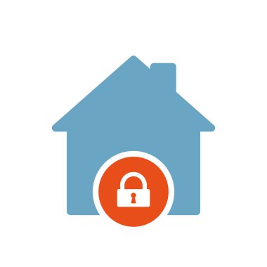 Ev simgesini, binalar simge asma kilit işareti ile. Ev simgesini ve güvenlik, koruma, gizlilik simgesi