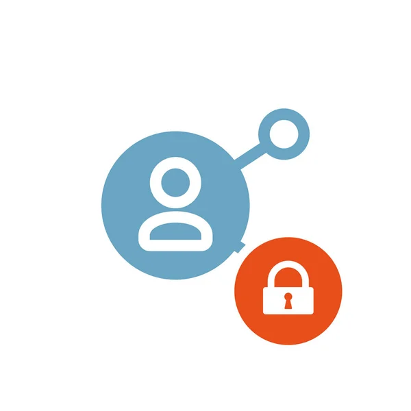 Icono de compartir, icono multimedia con signo de candado. Compartir icono y seguridad, protección, símbolo de privacidad — Vector de stock