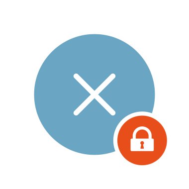 Simge, asma kilit işareti simgesiyle işaretler iptal. İptal simgesi ve güvenlik, koruma, gizlilik simgesi