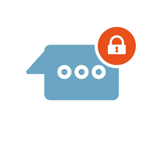 Icono de chat, icono multimedia con signo de candado. Icono de chat y seguridad, protección, símbolo de privacidad — Vector de stock