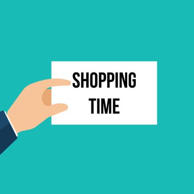 Kağıt alışveriş zaman metnini gösteren adam 