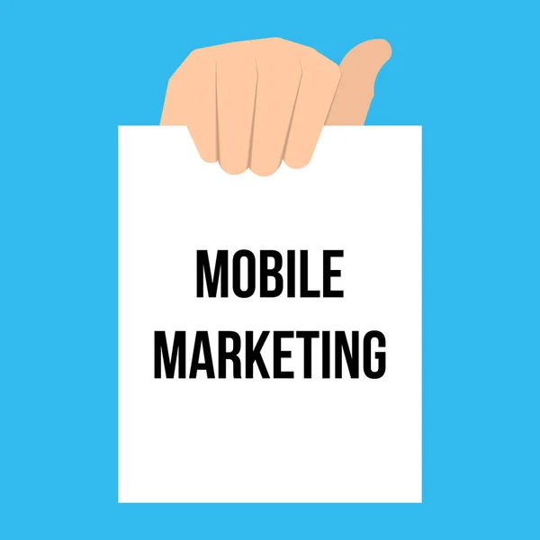 Mann zeigt mobilen Marketing-Text aus Papier — Stockvektor