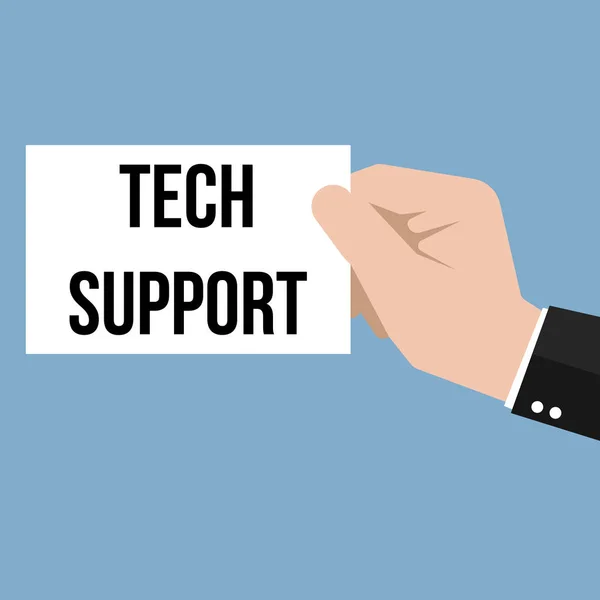 Человек, показывающий бумажный текст TECH SUPPORT — стоковый вектор